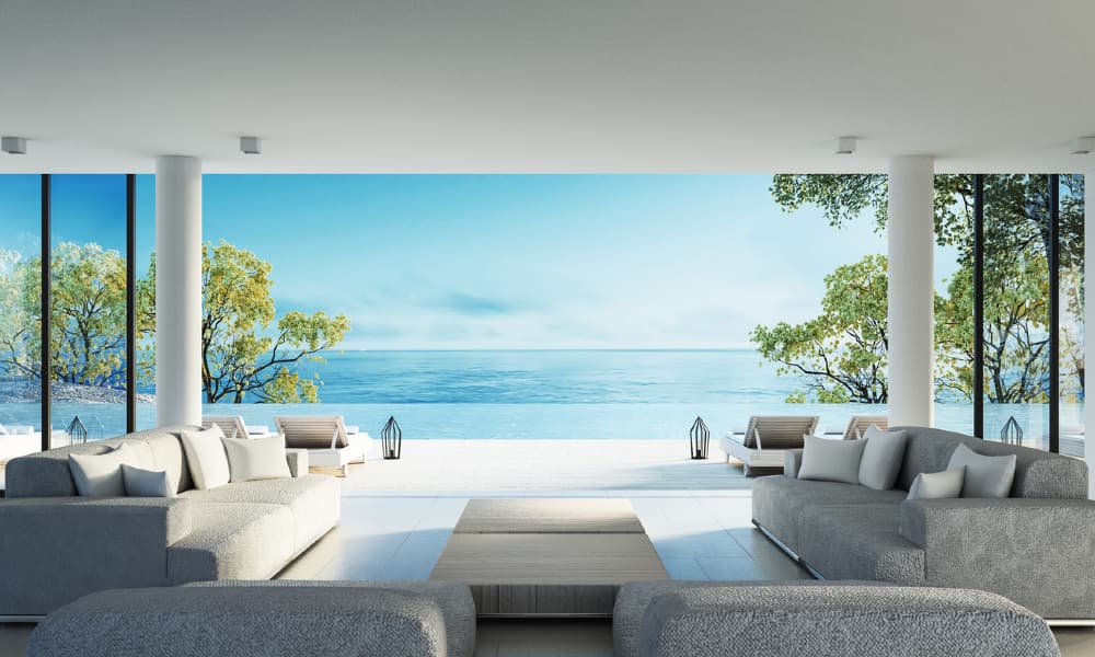 A furnished property with stunning ocean views.