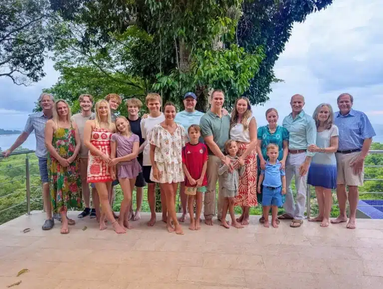 Multigenerational family enjoying a luxury vacation together in Costa Rica at Vista Hermosa Estate, surrounded by lush jungle and ocean views